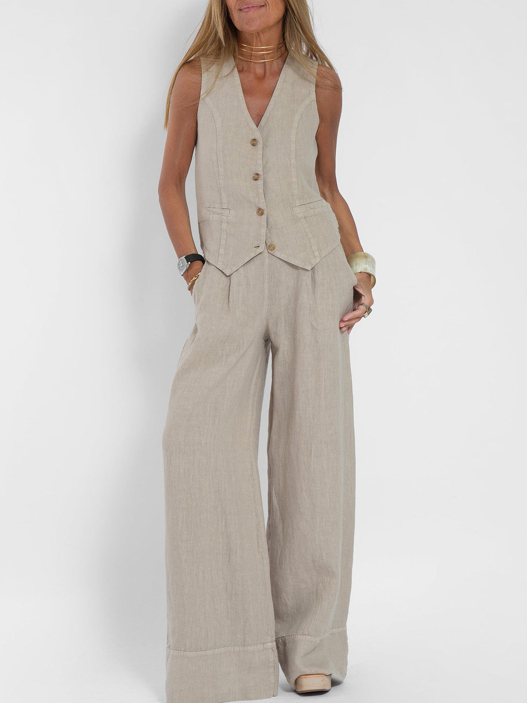 Juana | Elegante Mouwloze Linnen Set