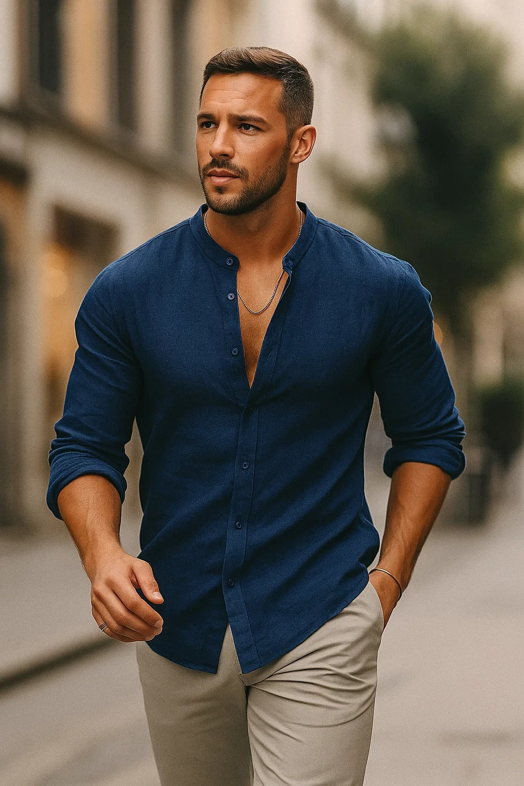 Casual Henley-shirt voor heren met 3/4-mouwen