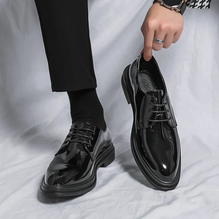 Zwarte lakderby-herenschoenen – Formele glanzende schoenen