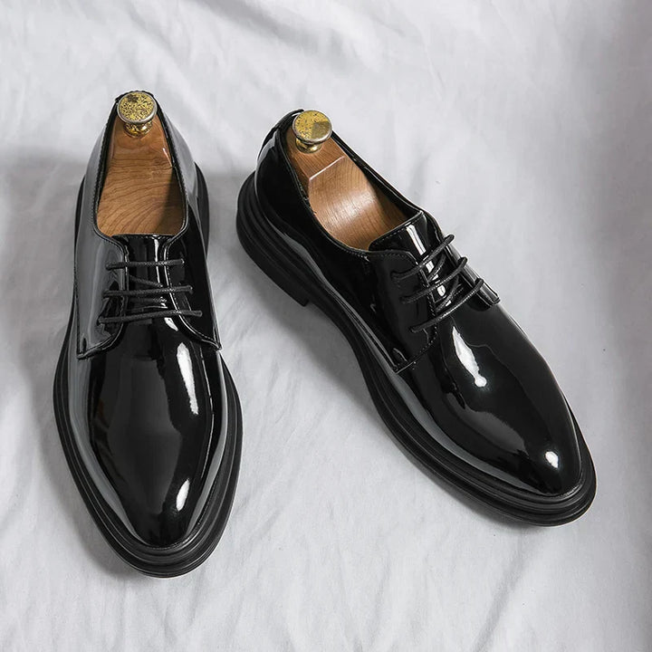Zwarte lakderby-herenschoenen – Formele glanzende schoenen