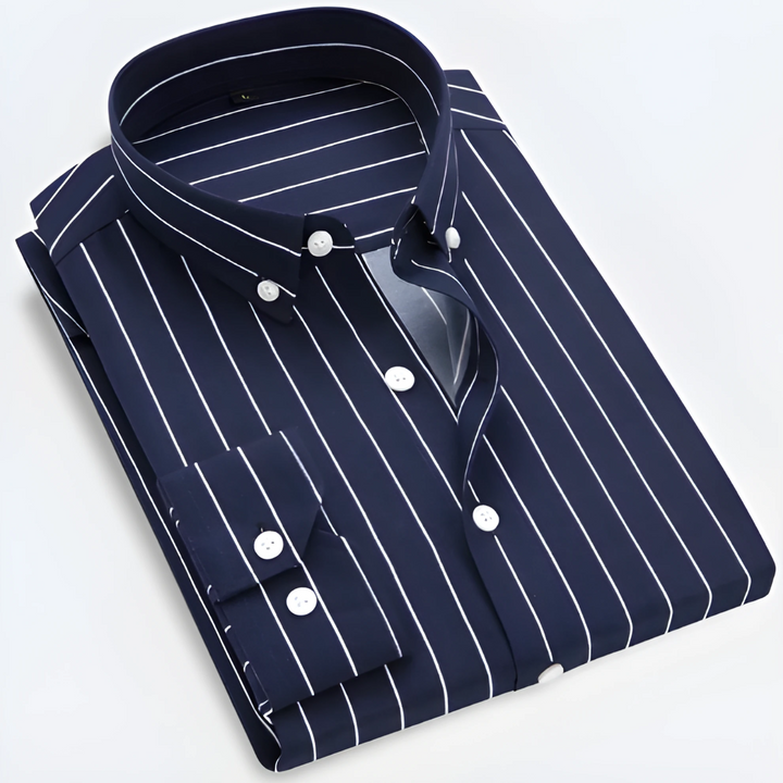 Gestreepte herenoverhemd met lange mouwen – Smart casual overhemd met knopen