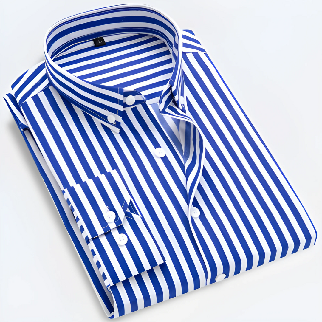 Gestreepte herenoverhemd met lange mouwen – Smart casual overhemd met knopen