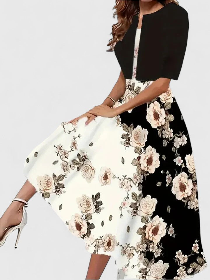 Zwart met grote bloemenprint / 2XL