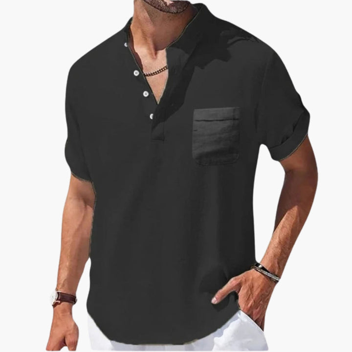 Heren-T-shirt met hoge hals en knoopsluiting