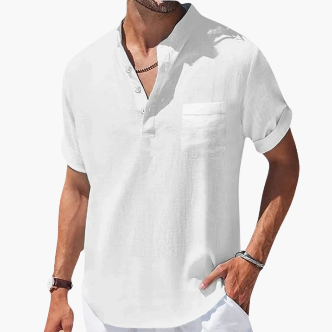 Heren-T-shirt met hoge hals en knoopsluiting