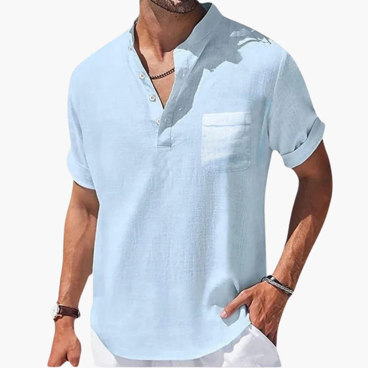 Heren-T-shirt met hoge hals en knoopsluiting