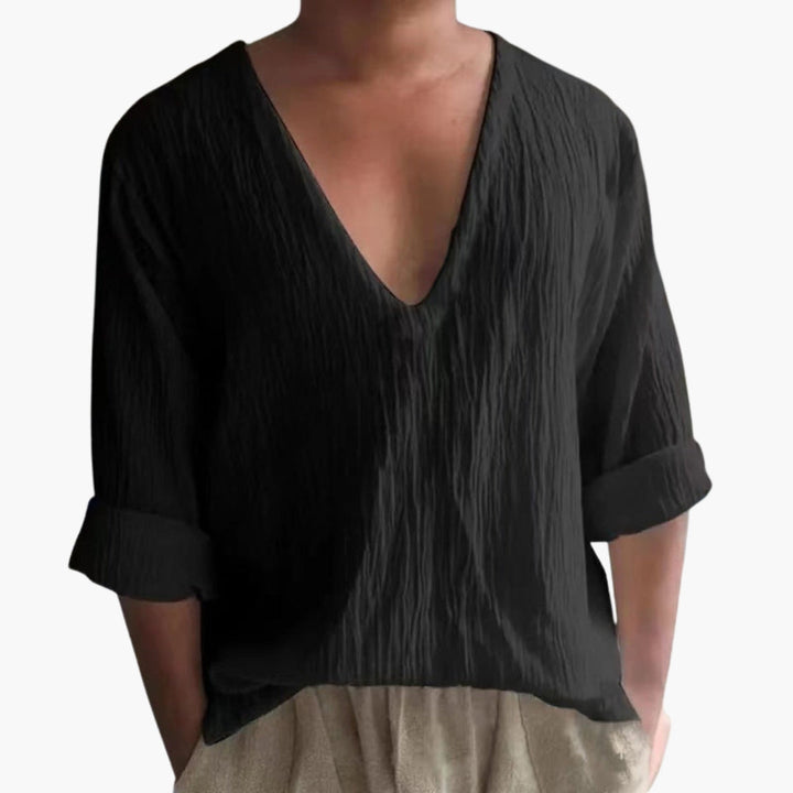 Heren-T-shirt met V-hals en gestructureerd oppervlak