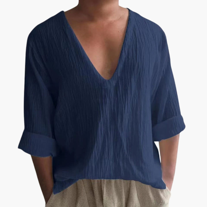 Heren-T-shirt met V-hals en gestructureerd oppervlak