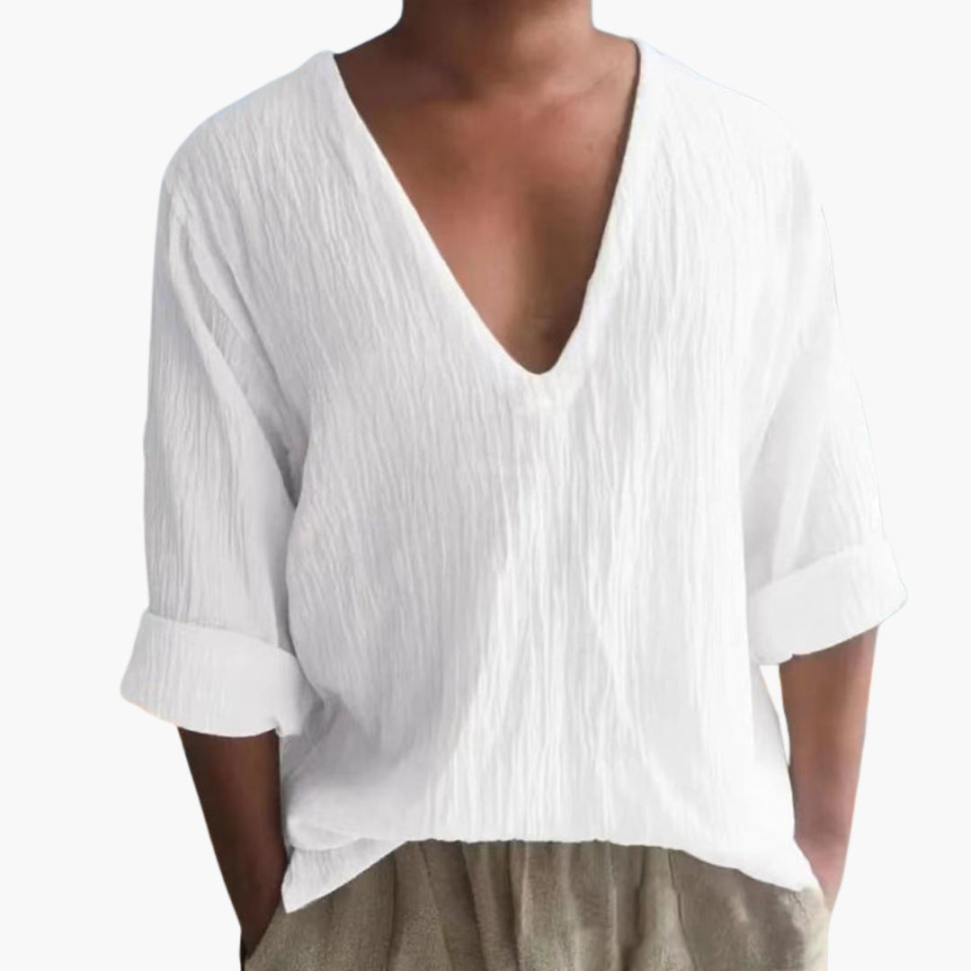 Heren-T-shirt met V-hals en gestructureerd oppervlak