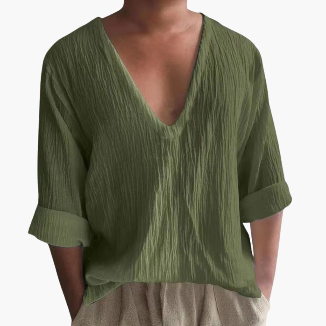 Heren-T-shirt met V-hals en gestructureerd oppervlak