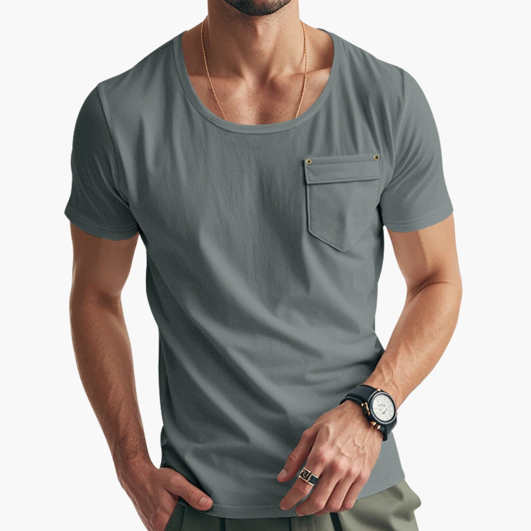 T-shirt met ronde hals voor heren en een borstzakje
