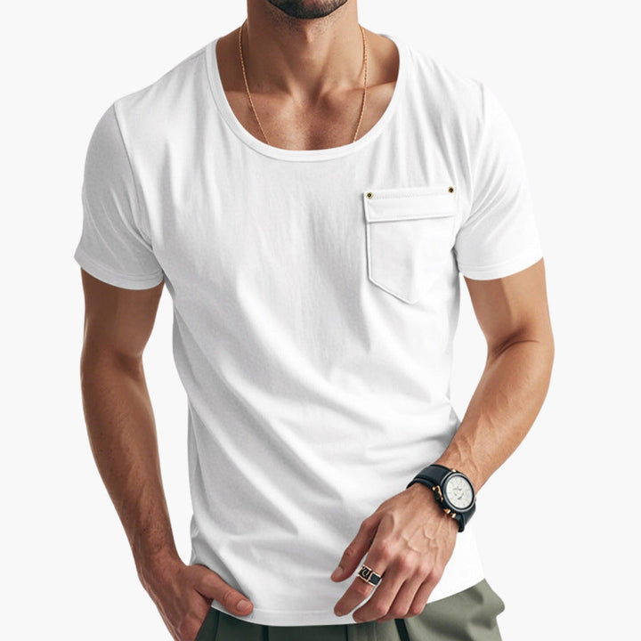 T-shirt met ronde hals voor heren en een borstzakje