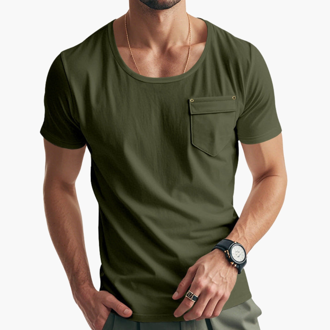 T-shirt met ronde hals voor heren en een borstzakje