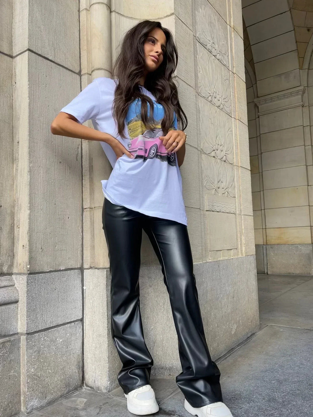 Amalea | Vegan Leren Broek met Hoge Taille